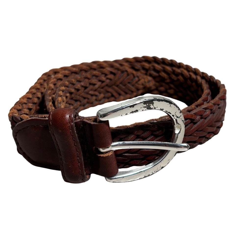 RedHead Brown Braided Genuine Leather Belt Silver Buckle Size S Minimalist Work